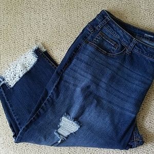 Girlfriend Crop Distressed Jeans Lace Lane Bryant